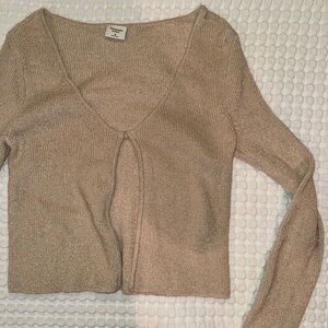 Abercrombie Metallic Beige Knit V-Neck Cardigan
